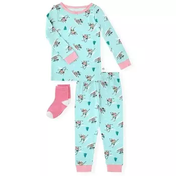 Sleep On It для маленьких девочек: супермягкий пижамный комплект из 2 предметов из плотного джерси с подходящими по размеру носками Sleep on it, цвет Apres Ski