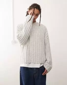 Слегка укороченный джемпер Connor из смеси шерсти в рубчик светло-серого цвета Weekday