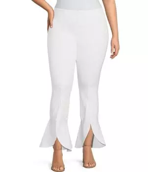 Slim Factor by Investments Брюки-клеш больших размеров с трикотажными понте и оборками и разрезом спереди, белый