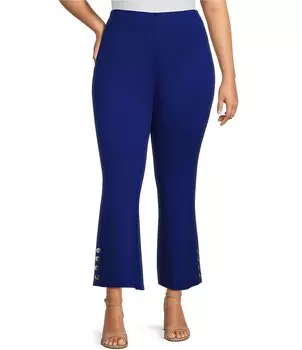 Slim Factor by Investments Плюс размер Компрессионная талия Расклешенные по бокам брюки с квадратными заклепками Трикотажные брюки Ponte, синий