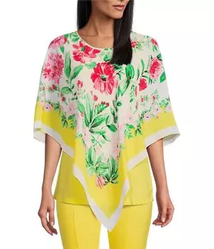 Slim Factor by Investments Шарф с пионами, топ-пончо Mia, мультиколор