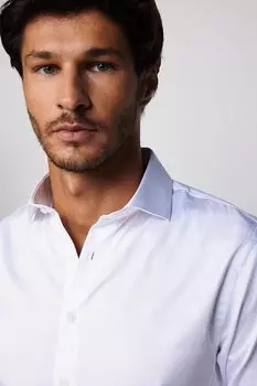 Slim Fit Koton Satin Premium Series Белая мужская рубашка TUDORS