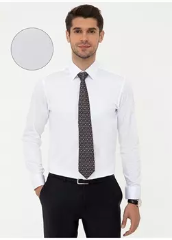 Slim Fit Простая белая мужская рубашка Pierre Cardin