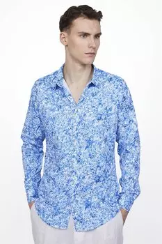 Slim Fit Slim Fit Мужская красочная рубашка с длинным рукавом и лайкрой с принтом TUDORS, черный