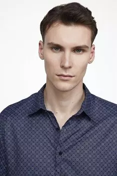 Slim Fit Slim Fit Мужская разноцветная рубашка с длинным рукавом и лайкрой с принтом TUDORS, черный