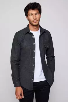 Slim Fit Slim Fit Обычная серая мужская рубашка Lumberjack с карманами и клапанами TUDORS
