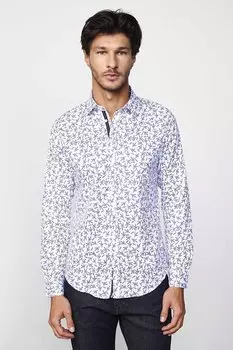 Slim Fit Slim Fit Оксфордская текстурированная белая мужская рубашка с принтом TUDORS, смешанный