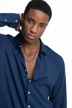 Slim Fit Slim Fit с длинным рукавом из струящейся вискозы стильная мужская рубашка TUDORS, темно-синий