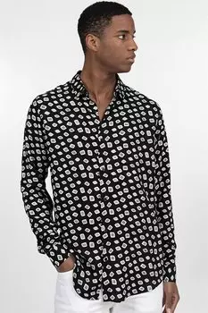 Slim Fit Slim Fit с длинным рукавом и принтом вискозная спортивная мужская рубашка TUDORS, черный