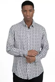 Slim Fit Slim Fit с длинным рукавом и принтом вискозная спортивная мужская рубашка TUDORS, черный