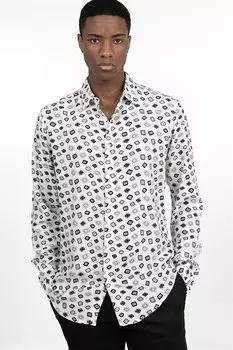 Slim Fit Slim Fit с длинным рукавом и принтом вискозная спортивная мужская рубашка TUDORS, смешанный