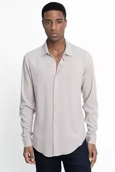 Slim Fit Slim Fit с длинным рукавом из струящейся вискозы стильная мужская рубашка TUDORS, камень