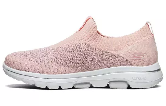 Слипоны Go Walk 5 женские с низким верхом светло-розовые белые Skechers