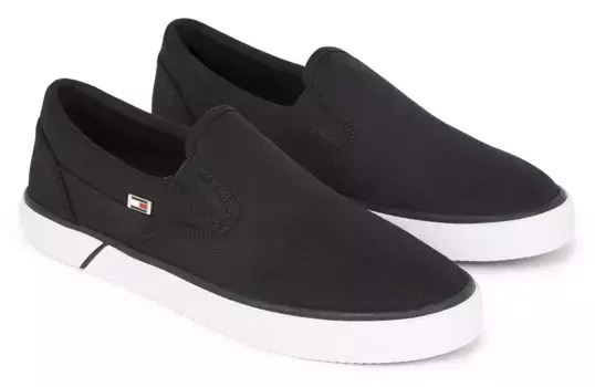 Слипоны Tommy Hilfiger "VULC CANVAS SLIP-ON SNEAKER", тапочки, повседневная обувь, летняя обувь с эластичными боковыми вставками, черный