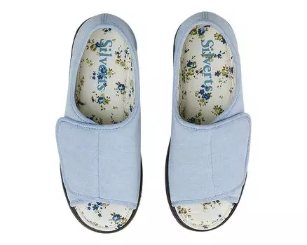 Слипперы 15180 Extra Wide Adjustable Closure Open Toes for Indoor/Outdoor Silverts, джинсовая ткань