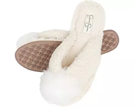 Слипперы Women's Fluffy Plush Slide-On Sandal House Slippers with Memory Foam Jessica Simpson, пух цвета слоновой кости