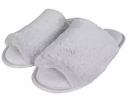 Слипперы Women's Plush Faux Fur Fuzzy Slide on Open Toe Slipper with Memory Foam Jessica Simpson, серый