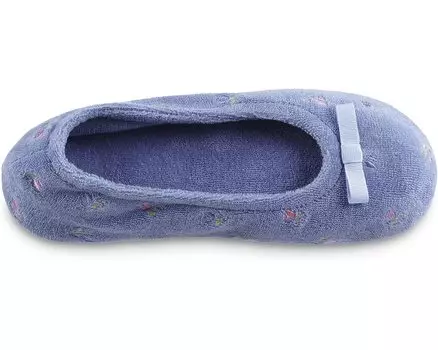 Слипперы Womens Embroidered Terry Ballerina Slippers Isotoner, бантик из ленты барвинок