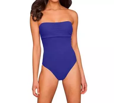 Слитный купальник-бандо на косточках синего цвета PHAX