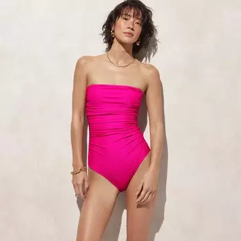 Слитный купальник-бандо со сборками J.Crew, фуксия