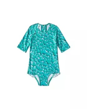 Слитный купальник для девочки с длинными рукавами и принтом медведя Tous, зеленый