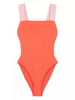 Слитный купальник Greca Border с квадратным вырезом Versace, розовый