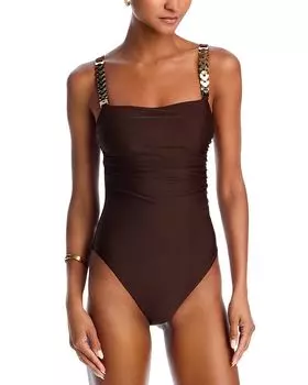 Слитный купальник Hudson Chain Trim Ramy Brook, коричневый