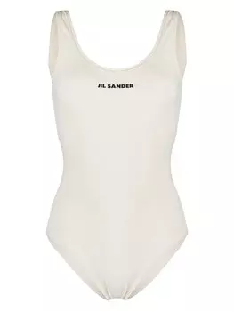 Слитный купальник Jil Sander с глубоким вырезом на спине и принтом логотипа, нейтральный