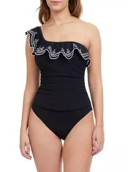 Слитный купальник Lola на одно плечо Gottex Swimwear, черный