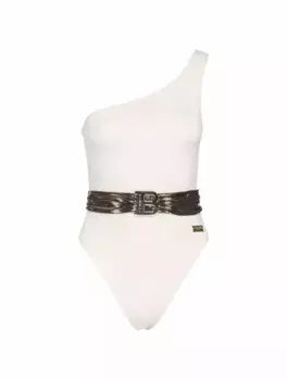 Слитный купальник на одно плечо Balmain, белый