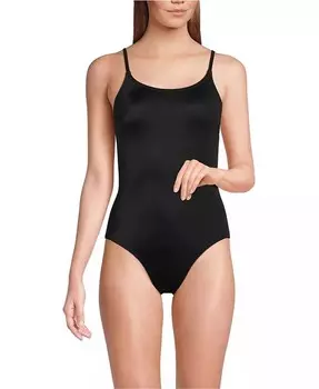 Слитный купальник Petite Tugless с тонкими бретельками Lands' End, черный