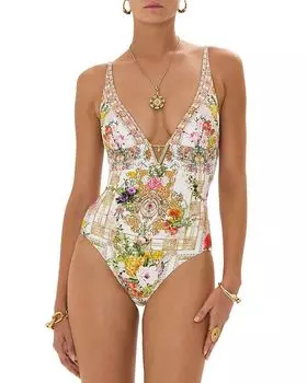 Слитный купальник с глубоким вырезом, цвет египетская роза Camilla, мультиколор