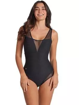 Слитный купальник с глубоким вырезом Sheer shadow Leonisa Shapewear, черный