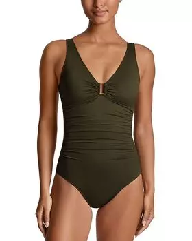 Слитный купальник с кольцевой отделкой Ralph Lauren, зеленый