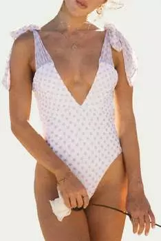 Слитный купальник с кружевным принтом Sienna в белом/золотом цвете SOAH