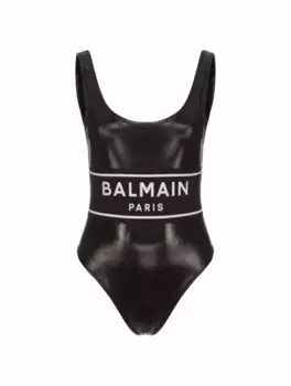 Слитный купальник с логотипом Balmain, черный