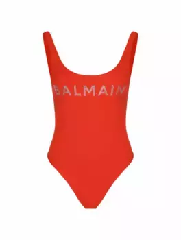 Слитный купальник с логотипом Balmain, красный