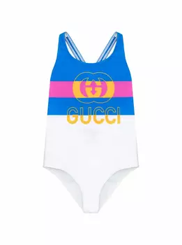 Слитный купальник с логотипом Gucci, мультиколор