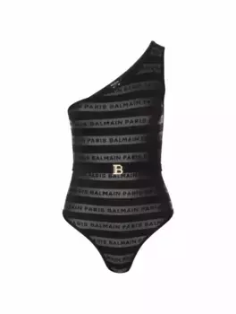 Слитный купальник с монограммой Balmain, черный