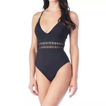 Слитный купальник с перекрещивающимися бретелями на спине, однотонный черный Kenneth Cole