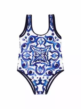 Слитный купальник с принтом Majolica Dolce&Gabbana, синий