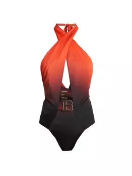 Слитный купальник с пряжками Balmain, оранжевый