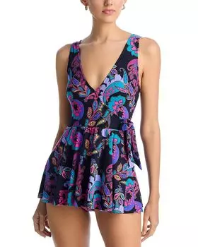 Слитный купальник с юбкой-оберткой Johnny Was, мультиколор