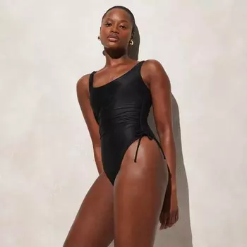 Слитный купальник с завязками по бокам и сборками J.Crew, черный