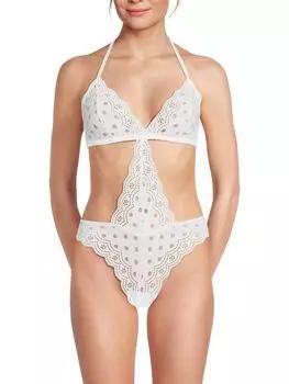 Слитный купальник Smitten с фестонами Skarlett Blue, белый