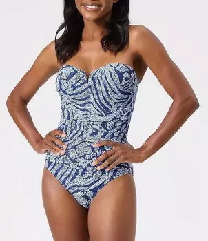 Слитный купальник Tommy Bahama Playa Brava с V-образным вырезом и контролем живота, синий