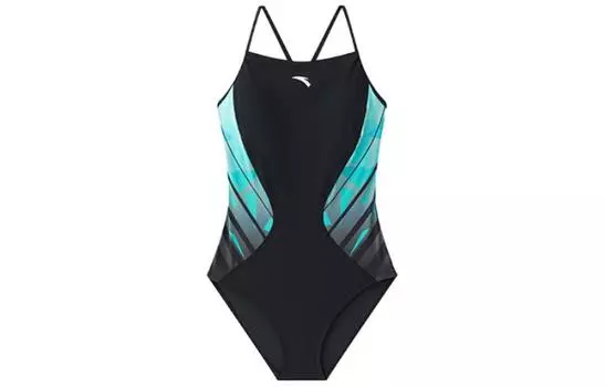 Слитный женский купальник Anta, Basic Black/Color Block Green/Colorblock Light Green