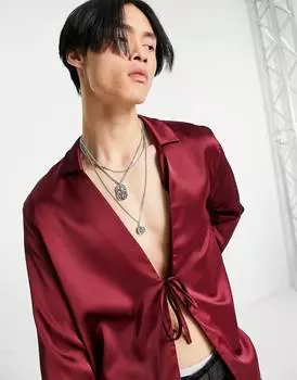 Сливовая рубашка свободного кроя с завязками спереди ASOS DESIGN