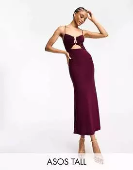 Сливовое платье миди на бретельках с золотой отделкой ASOS DESIGN Tall