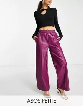 Сливовые джоггеры прямого кроя из искусственной кожи ASOS DESIGN Petite